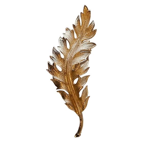 Vintage Coro Gold Leaf Brooch Pin Signed - Picture 2 of 6